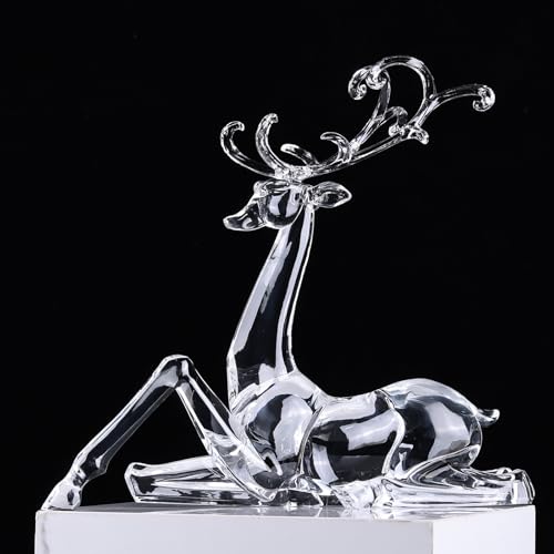 White Sitting Acrylic Reindeer Figurine for Christmas Decor - 11.4"