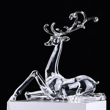 White Sitting Acrylic Reindeer Figurine for Christmas Decor - 11.4"