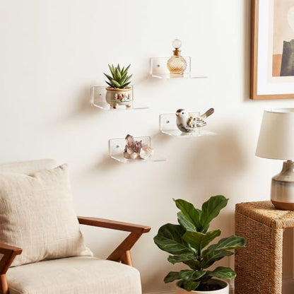 Acrylic Floating Wall Shelves Set - 10 Pack Modern Display Shelves