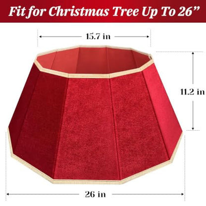 Christmas Tree Skirt Velvet Foldable Collar Red - DeckTheHalls