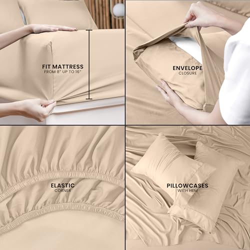 Utopia Bedding Queen Bed Sheets Set - Pack of 2 Sheet Sets - Perfect for Spa, Hotel, & Guest Bedroom - Brushed Microfiber - Shrinkage and Fade Resistant - Easy Care (Beige)
