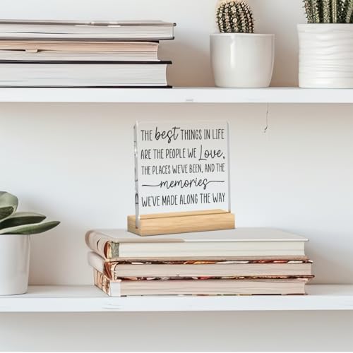 Inspirational Desk Sign for Women - Motivational Quote Acrylic Decor with Wooden Base - The Best Things in Life - Office Gift