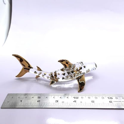 Whale Shark Miniature Glass Figurine - Hand Blown Sea Animal Decor, 5.5 Inches, Clear Gold