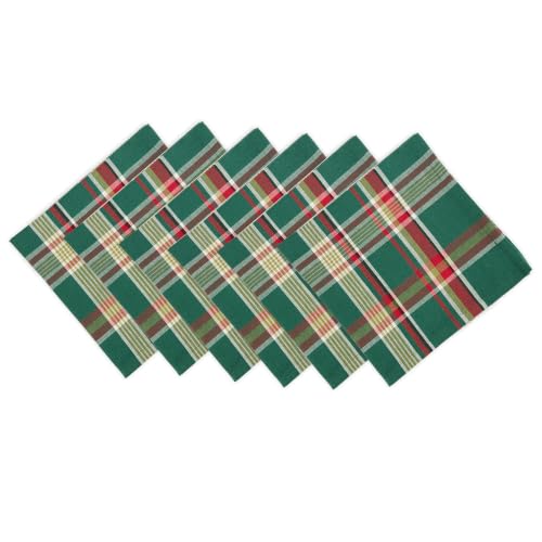 Christmas Cloth Napkin Set 18x18 Inches - Dark Green Plaid, 6 Pack