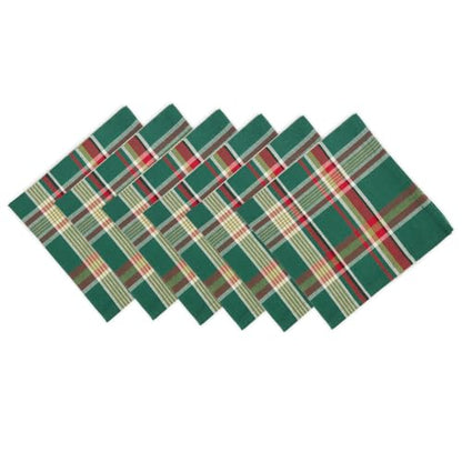 Christmas Cloth Napkin Set 18x18 Inches - Dark Green Plaid, 6 Pack