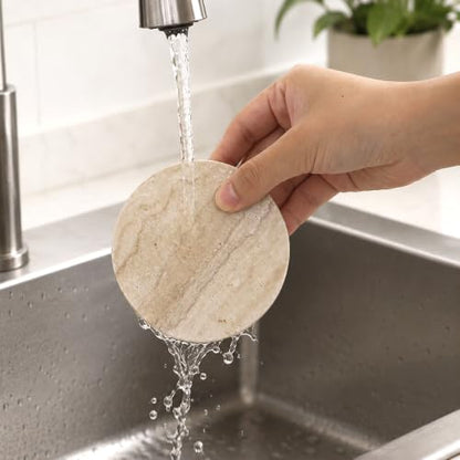 4 Pack 4-Inch Travertine Marble Coasters with Non-Slip Cork Backing