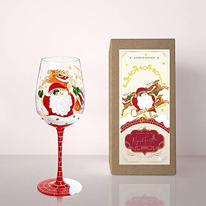 Hand Painted Santa Reindeer Wine Glass - Christmas Gift 15 oz - Variation: Santa Claus & Elk