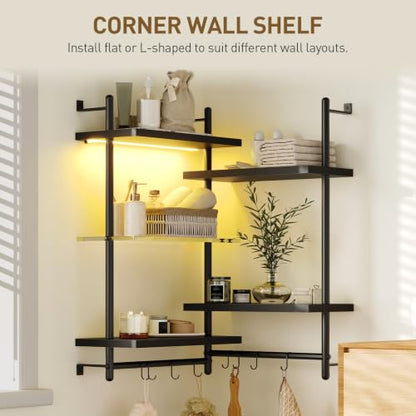 LED Floating Wall Shelves for Gaming and Display - Corner & Wall Mountable Black Shelves 29.5"