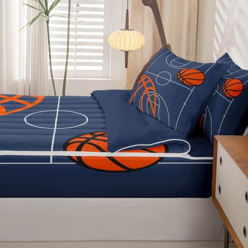 Feelyou Kids Basketball Zipper Bedding Set Twin Size Dark Blue 56
