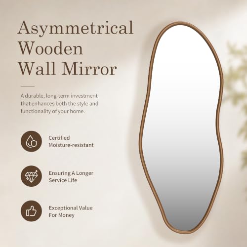 Wavy Wood Frame Wall Mirror - 48x22 Inch Rustic Farmhouse Full Length Mirror - Irregular Design