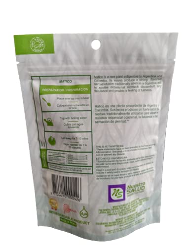 Nuestra Salud Matico Tea - Herbal Tea Leaf from Peru (30g) in a Zip-Lock Bag - 100% Natural and Caffeine Free Leaves