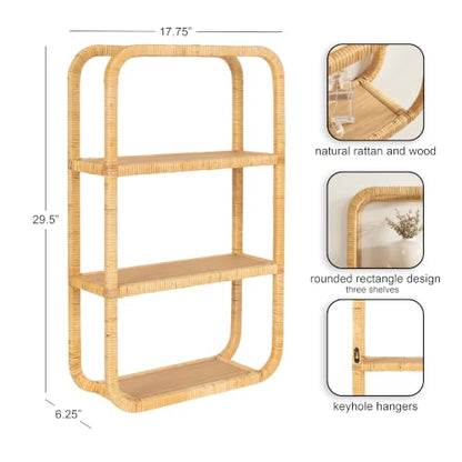 Rectangular Rattan Wall Shelf for Bathroom Storage - Modern Geometric Design