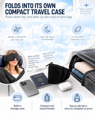 Travel Pillow with Eye Mask - Adjustable Support for Airplane Headrest
