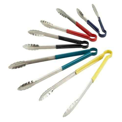 Winco 12" Stainless Steel Serving Tongs with Plastic Handle, Red