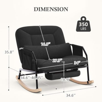Oversized Nursery Rocking Chair with Reclining Backrest & Footrest - Black Variation