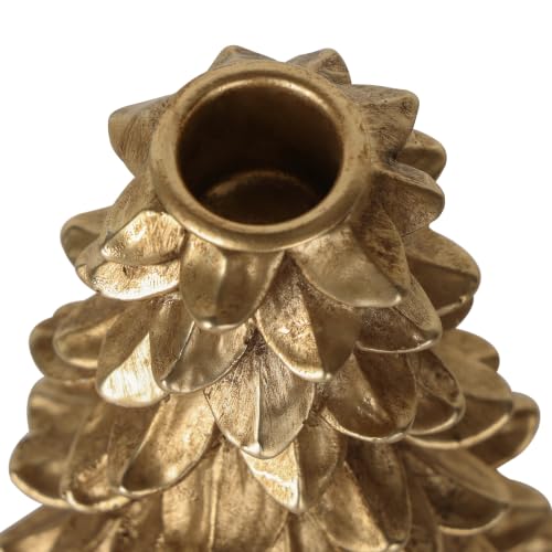 Christmas Taper Candle Holders Set of 2 - Gold Pine Cone Decor for Holiday