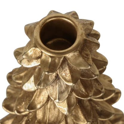 Christmas Taper Candle Holders Set of 2 - Gold Pine Cone Decor for Holiday
