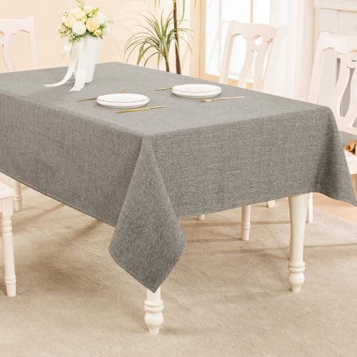 Taupe Grey Rectangular Tablecloth 118x57 Inches Linen Textured Water-Resistant