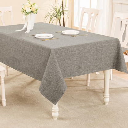 Taupe Grey Rectangular Tablecloth 118x57 Inches Linen Textured Water-Resistant