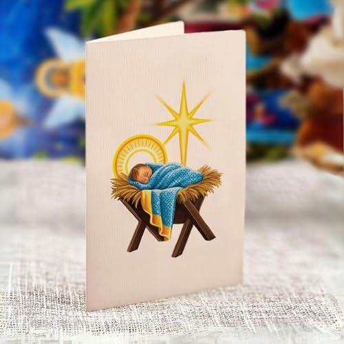Christmas Pop Up Nativity Scene Card - Starlit Classic 15 Inch Holiday Greeting
