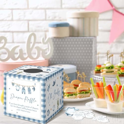 Blue Jean Baby Shower Decorations with Diaper Raffle Box & 50 Cards - Blue