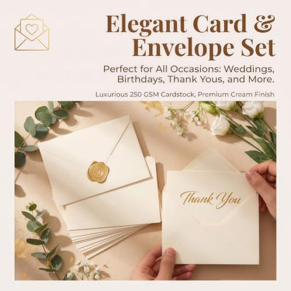 100 Pack Cream Blank Cards and Envelopes with Stickers - 4x6 Inch Stationery Set