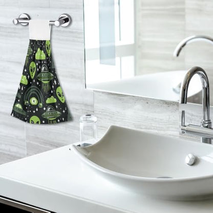 Alien UFO Green Hanging Kitchen Towels - Pack of 2 Dish & Hand Towels