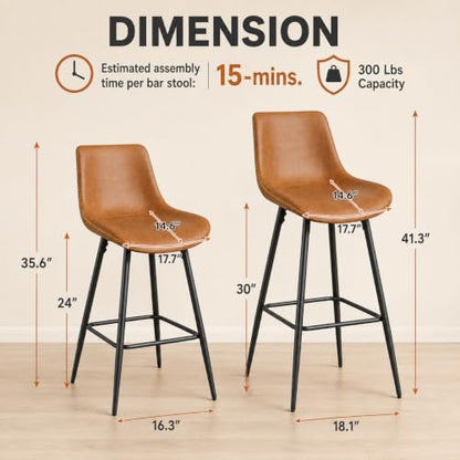 Garvee Counter Height Bar Stools Set of 3 Whiskey Brown 24 Inch
