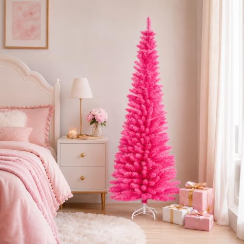 Pink Unlit 5FT Artificial Pencil Christmas Tree for Small Spaces - Variation of Pink/5ft