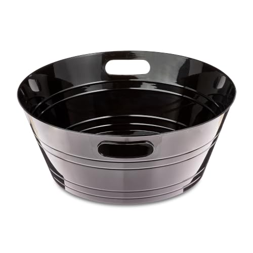 Large Black Ice Bucket with Handles, 17.6 Inch Party Tub for Drinks & Snacks