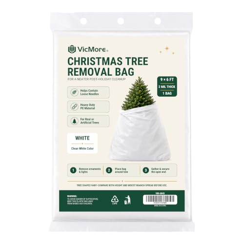 VICMORE Christmas Tree Disposal Bag White 9x6 Ft 2 Mil for Post-Holiday Cleanup