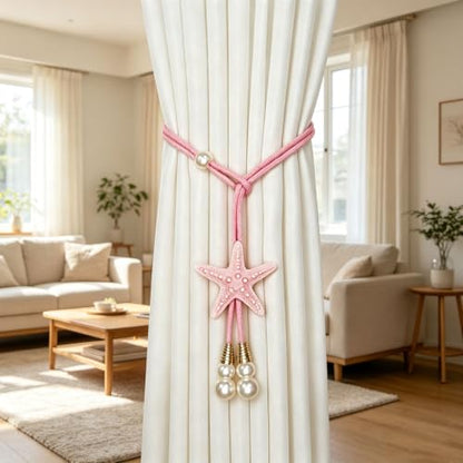 Pink Starfish Shell Curtain Tiebacks - Ocean Style Decorative Buckle Set