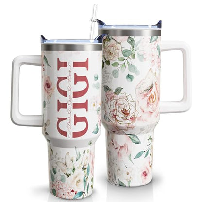 Gigi 40oz Insulated Travel Tumbler with Handle & Straw - Grandma Gift