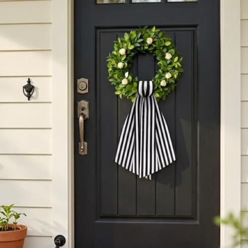 4-Pack Black and White Striped Wreath Sashes for Front Door Decor
