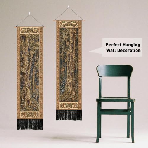 Medieval Tree Wall Tapestry Set - Vintage Long Wall Hanging with Tassels, 2 pcs