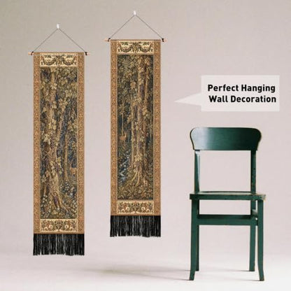 Medieval Tree Wall Tapestry Set - Vintage Long Wall Hanging with Tassels, 2 pcs