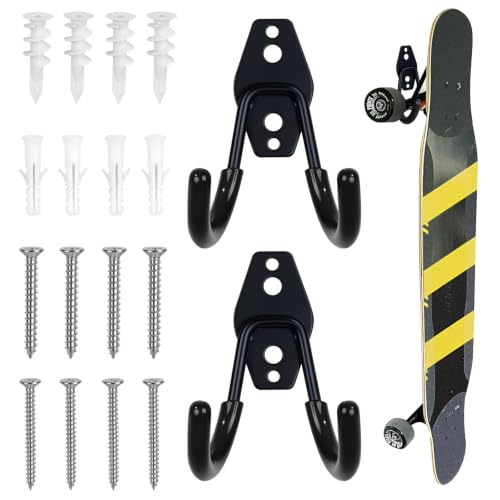 Eichzer Heavy Duty Skateboard Wall Mount Hooks 2 Pack - Black / 2