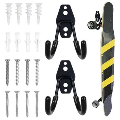 Eichzer Heavy Duty Skateboard Wall Mount Hooks 2 Pack - Black / 2