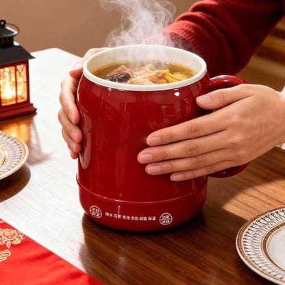 800ml Electric Stewing Cup - Red, 6-in-1 Personal Soup Cooker with Touch Control