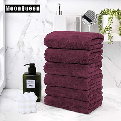 MOONQUEEN 18 Pack Premium Hand Towels - Quick Drying - Microfiber Coral Velvet Highly Absorbent Towels - Multipurpose Use as Hotel, Bathroom, Shower, Spa, Hand Towel 16 x 28 inches (Plum)