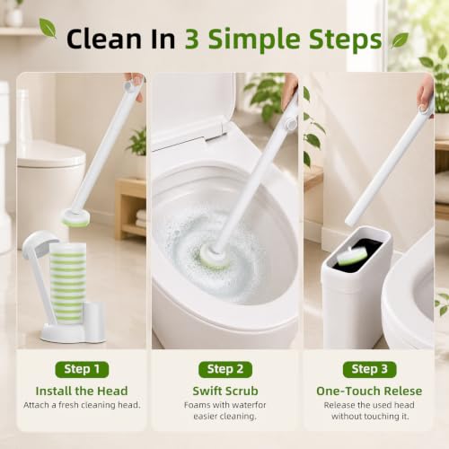 Disposable Toilet Brush System with 36 Refills and Storage Caddy - Green