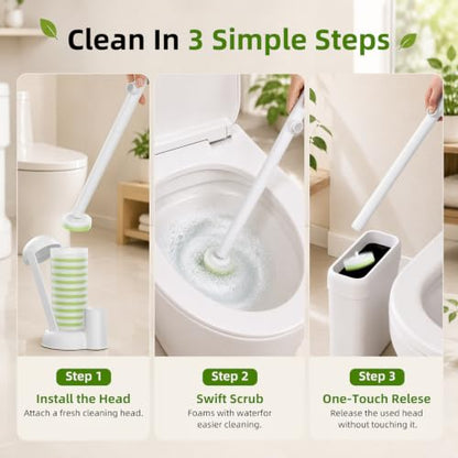 Disposable Toilet Brush System with 36 Refills and Storage Caddy - Green