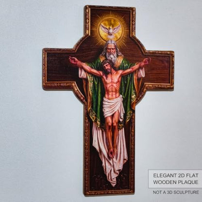 Green Holy Spirit Jesus Cross Wall Art - Wooden Religious Decor, Minimalist 2D Spiritual Gift