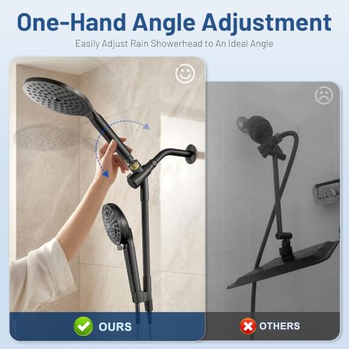 MakeFit Dual Filtered Rain Shower Head Combo - Matte Black, High Pressure Handheld & Rainfall Showerhead with Filter for Hard Water