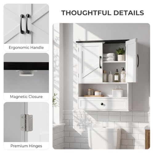 Wall Mounted Bathroom Cabinet Over-the-Toilet 24x30 Farmhouse Style with Drawer