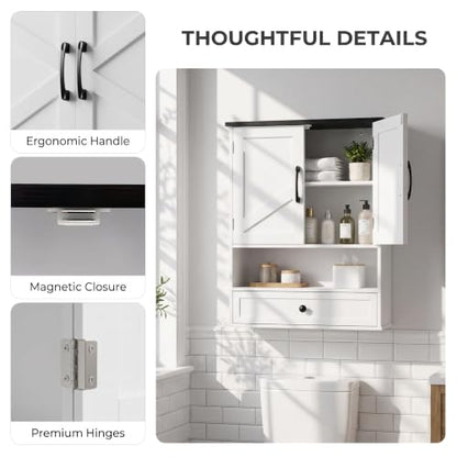 Wall Mounted Bathroom Cabinet Over-the-Toilet 24x30 Farmhouse Style with Drawer