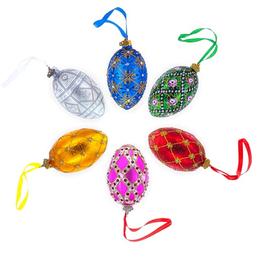 Hand-Painted Ukrainian Glass Christmas Ornament - Gold Branches Egg, 4 Inches