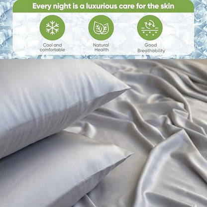 King Size Light Grey Fitted Sheet 100% Viscose Bamboo 800 TC - Deep Pocket