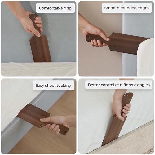 Walnut Solid Acacia Wood Sheet Tucker & Mattress Lifter Set for Bed Making