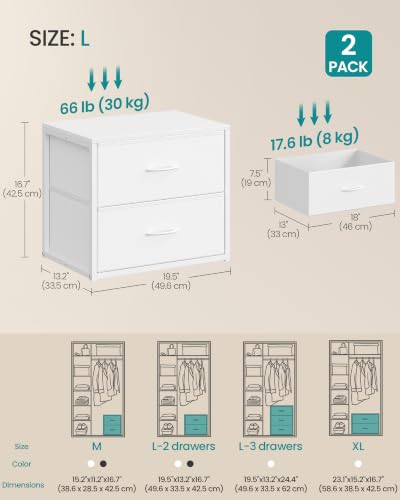 SONGMICS Stackable Closet Storage Drawers in Cloud White – 2 Pack, 13.2"D x 19.5"W x 16.7"H